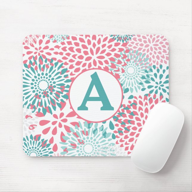 Rosa Floral Monogramm Mousepad (Mit Mouse)