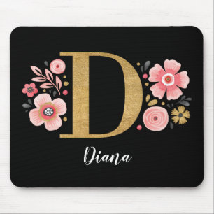 Rosa Floral Monogramm Mousepad