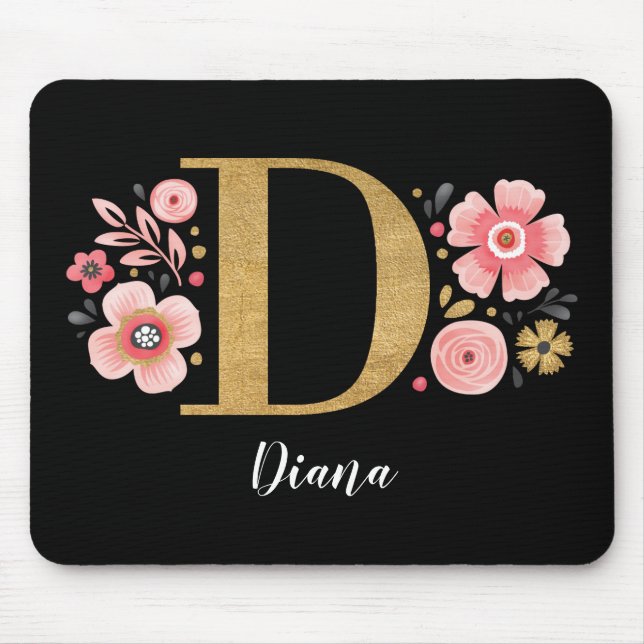 Rosa Floral Monogramm Mousepad (Vorne)