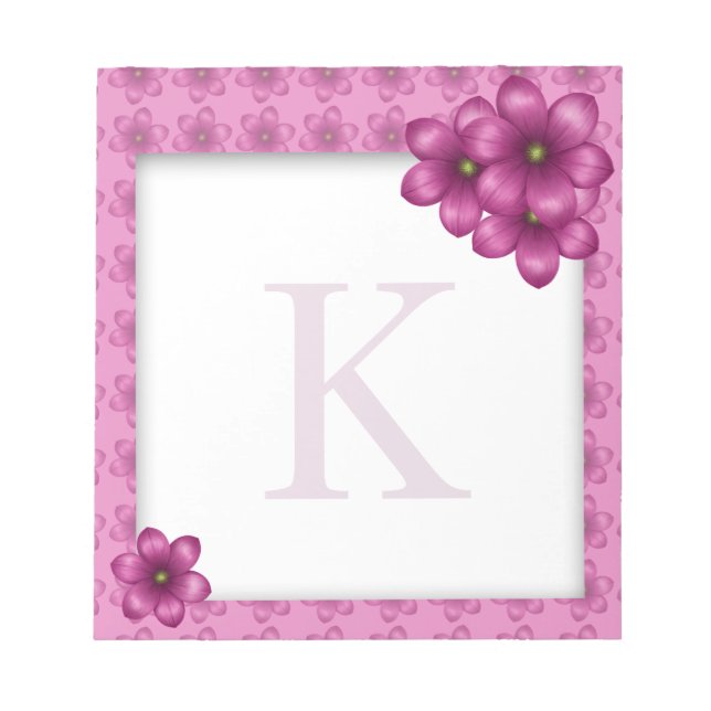 Rosa Floral Monogramm Notizblock (Vorderseite)