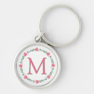 Rosa Floral Monogramm-Schlüsselanhänger Schlüsselanhänger