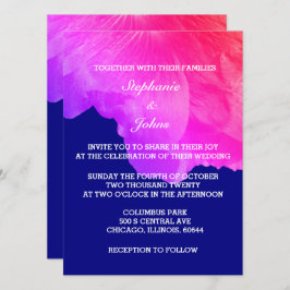 Rosa Floral Navy Blau Weiße Niedliche Einzigartige Einladung