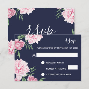 Rosa Floral & Navy Hintergrund   RSVP Einladung