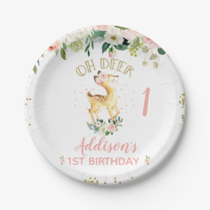 Rosa Floral Oh Dei 1. Geburtstag Pappteller