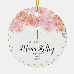 Rosa Floral Personalisiert Girl Taufe Ornament