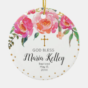 Rosa Floral Personalisiert Girl Taufe Ornament