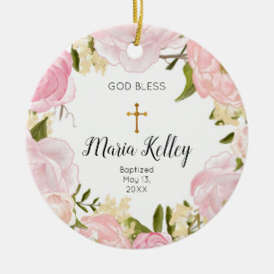 Rosa Floral Personalisiert Girl Taufe Ornament
