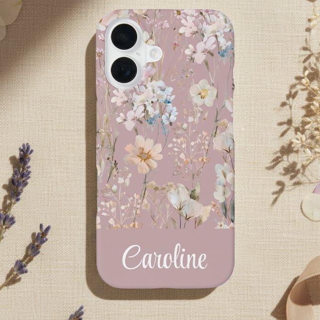 Rosa Floral Personalisiert  iPhone 16 Hülle (Von Creator hochgeladen)