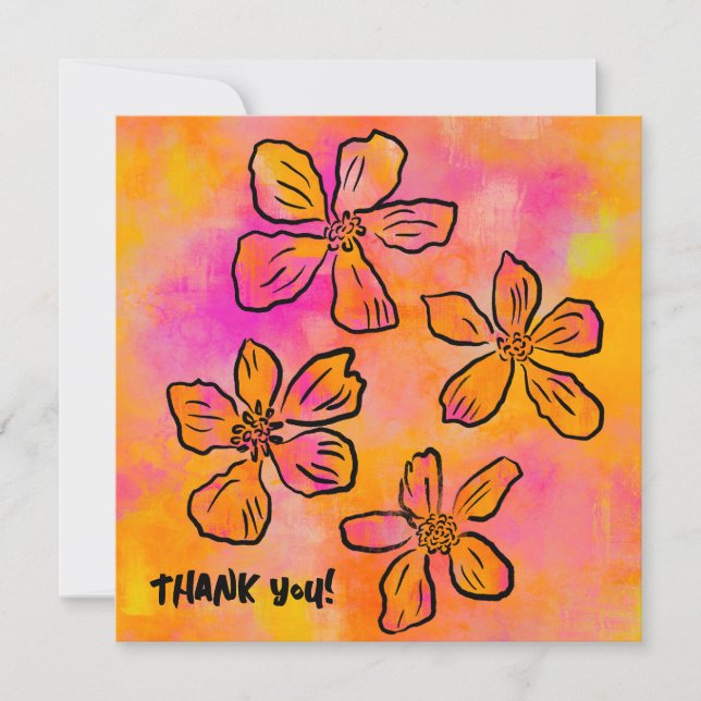 Rosa Floral Pop "Danke!" Dankeskarte (Vorderseite)