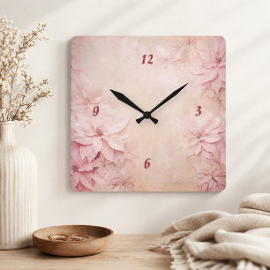 Rosa Floral Quadratische Wanduhr