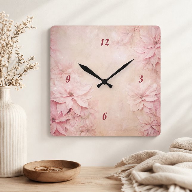 Rosa Floral Quadratische Wanduhr (Von Creator hochgeladen)