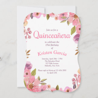 Rosa Floral Quinceña Einladung