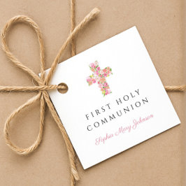 Rosa Floral Religious Cross Girl Erste Kommune Geschenkanhänger