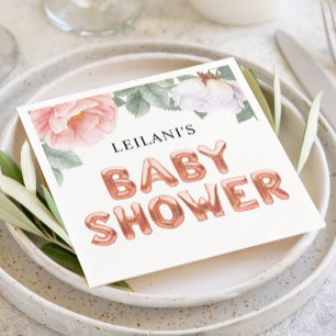 Rosa Floral Rose Gold Balloon Babydusche Serviette