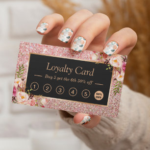 Rosa Floral Rose Gold Glitzer Lounge Lochkarte Treuekarte