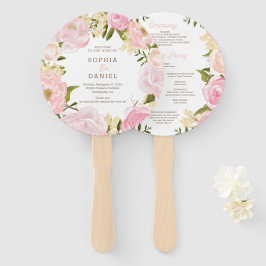 Rosa Floral Round Gold Wedding Program Fan Fächer