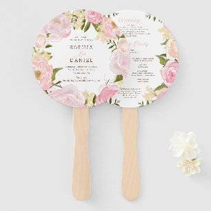 Rosa Floral Round Gold Wedding Program Fan Fächer
