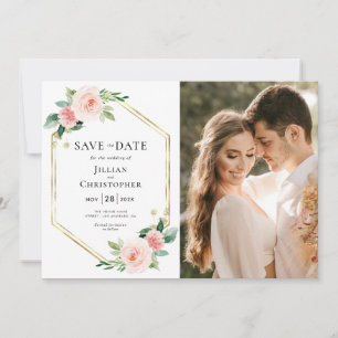 rosa Floral Save-the-Date-Fotokarte Einladung