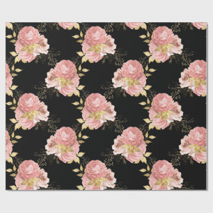 Rosa Floral Schwarz & Gold Romantische Geschenkver Geschenkpapier