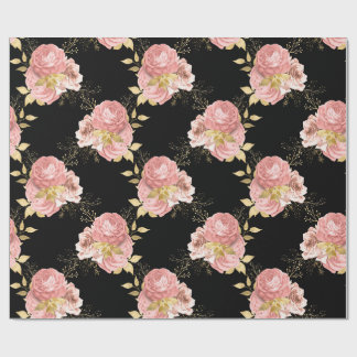 Rosa Floral Schwarz & Gold Romantische Geschenkver Geschenkpapier