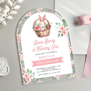 Rosa Floral Some Bunny wird Eins 1. Geburtstag Acryleinladungen