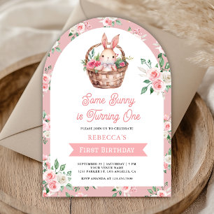 Rosa Floral Some Bunny wird Eins 1. Geburtstag Einladung