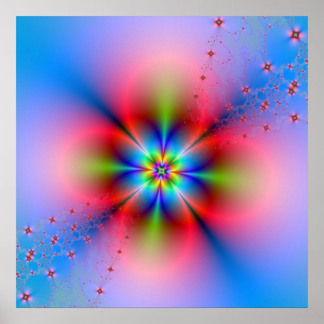 Rosa Floral Spray auf blauem Poster (Vorne)