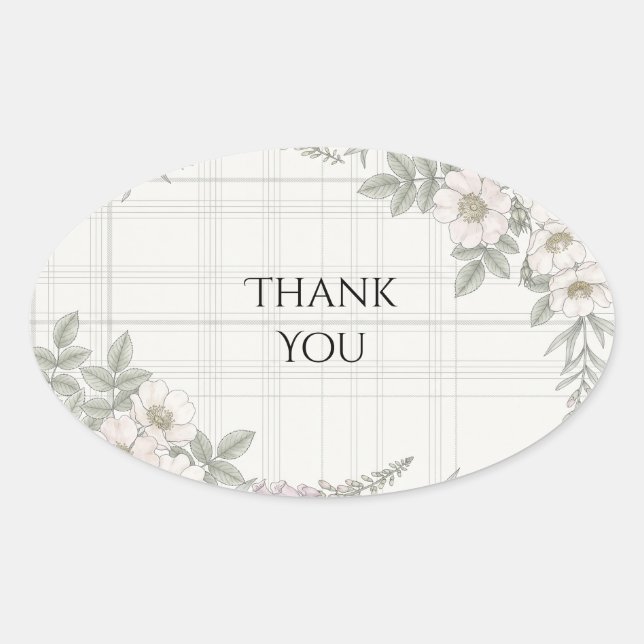 Rosa Floral Tartan Danke Sticker (Vorderseite)