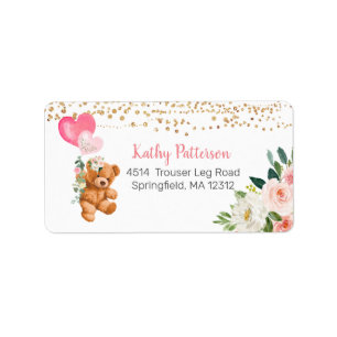Rosa Floral Teddy Bären Rücksendeadresse Etikett Adressaufkleber