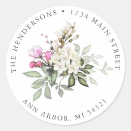 Rosa Floral und Grüne Rücksendeadresse Runder Aufkleber