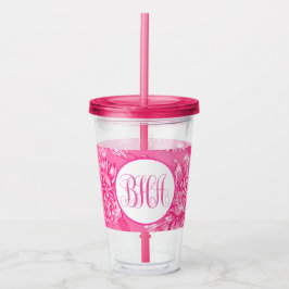 Rosa Floral und Monogramm Acryltrinkbecher