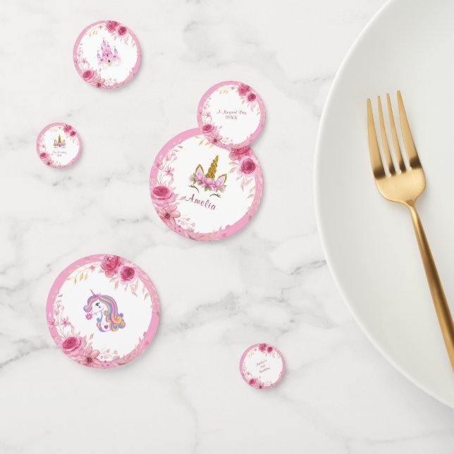 Rosa Floral | Unicorn Birthday Party Konfetti (Gruppe)