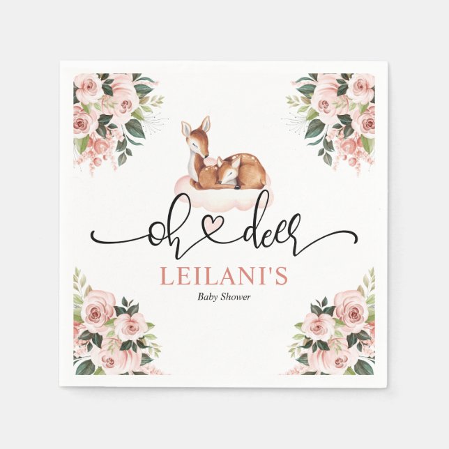 Rosa Floral Wasserfarbe Oh Hirschsusche Serviette (Vorderseite)