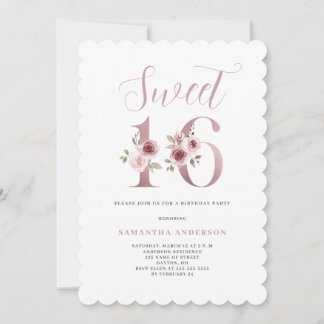 Rosa Floral Wasserfarbe Süß 16 Geburtstag Einladung