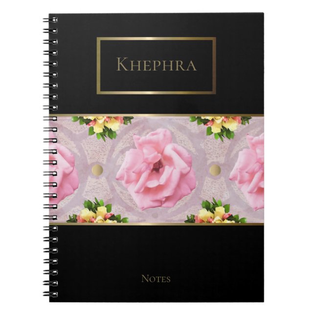 Rosa Floral Watercolor Monogram Name Notebook Notizblock (Vorderseite)