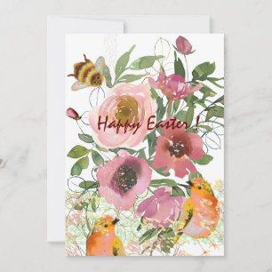 Rosa Floral Weiß Ostern Feiertagskarte