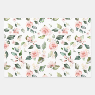 Rosa Floral Weiße Rosen Papier Flach Bettwäsche Se