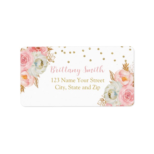 Rosa floral y oro adressaufkleber (Vorne)