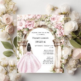 Rosa Floralbogen Bogen Kleid Sweet 16 Einladung