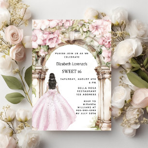 Rosa Floralbogen Bogen Kleid Sweet 16 Einladungspostkarte