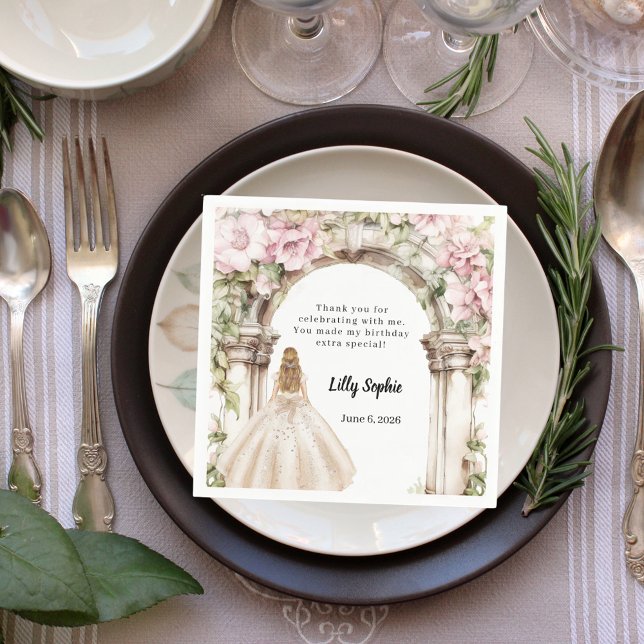 Rosa Floralbogen Gewand Geburtstag Serviette (Von Creator hochgeladen)