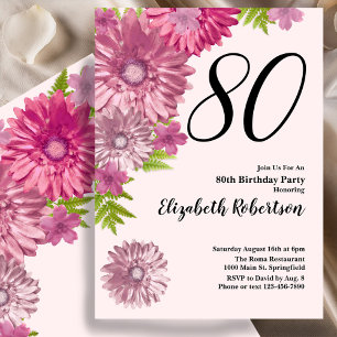 Rosa florale 80. Geburtstagseinladung in rosafarbe Einladung