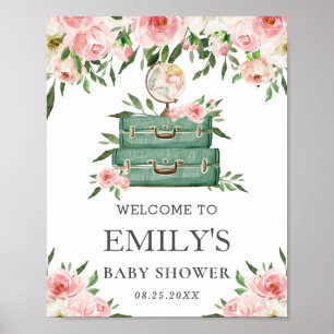 Rosa Florale Abenteuer Reise Baby Shower Willkomme Poster