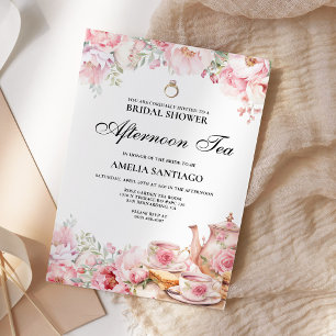 Rosa Florale Aftermittags-Tea-Brautparty Einladung