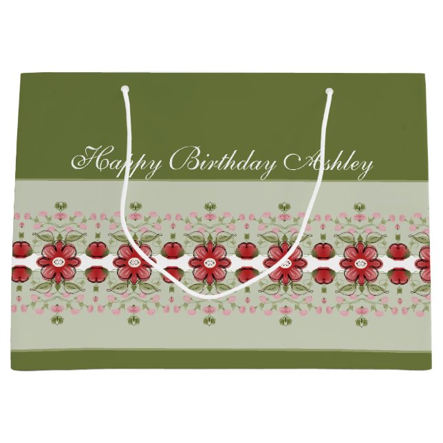 Rosa florale Akzentuierung Große Geschenktüte (Vorderseite)