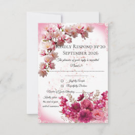 Rosa florale Antwortkarte auf Weiß RSVP Karte
