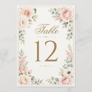 Rosa Florale Aquarell-Hochzeitstischkarte Einladung