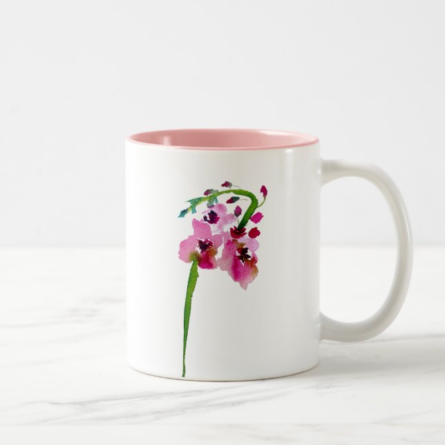 Rosa florale Aquarellfarbe Blume Zweifarbige Tasse (Rechts)