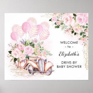 Rosa florale Autofahrt zur Babyparty-Willkommen Poster