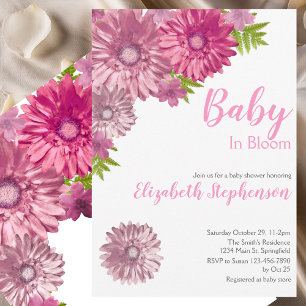 Rosa florale Baby In Bloom Baby Shower Einladung